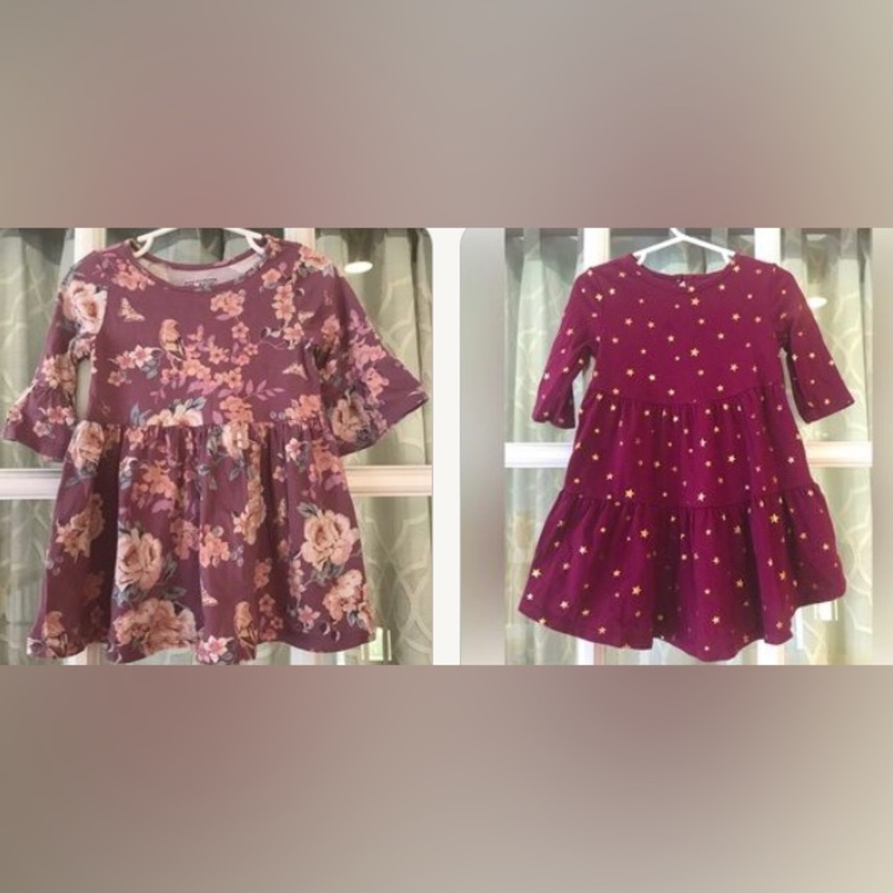 Old Navy / The Children’s Place 2T long sleeve dresses: birds/ flowers stars EUC